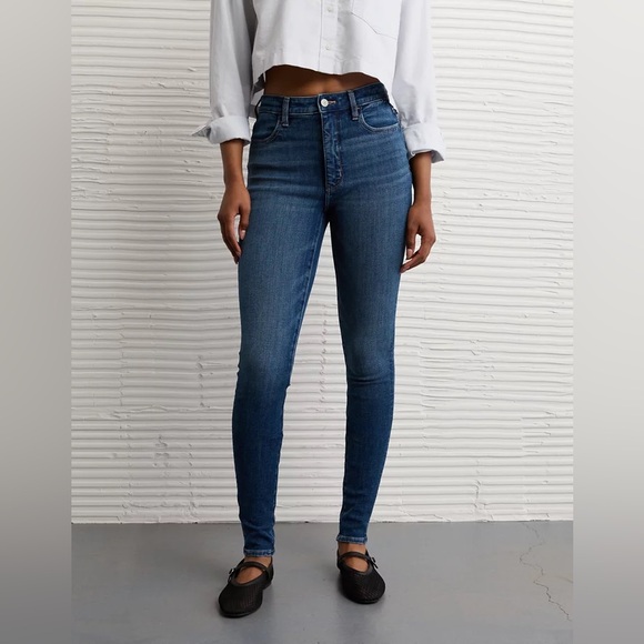 American Eagle “dream stretch ” Blue Denim Super High Rise Jegging 0/25w Short - Picture 1 of 13